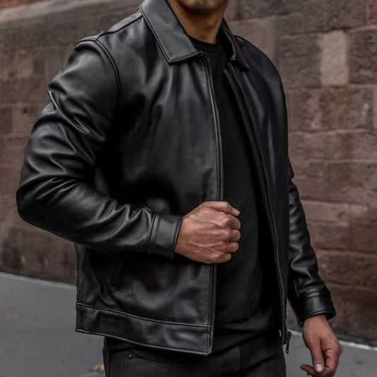 Blouson en cuir noir classique pour homme