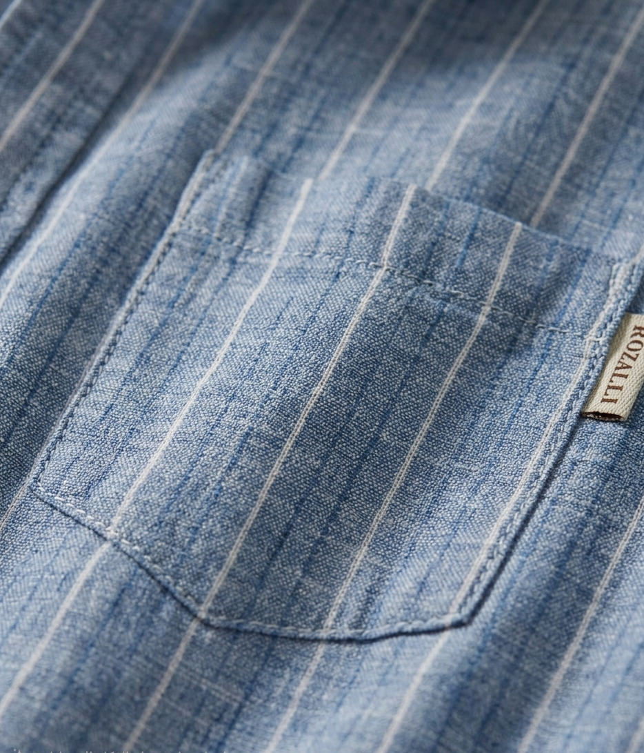 Chemise Rayée Bleu Ciel en Lin-Coton – Coupe Décontractée
