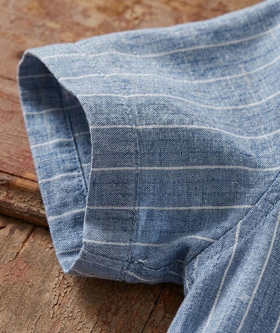 Chemise Rayée Bleu Ciel en Lin-Coton – Coupe Décontractée