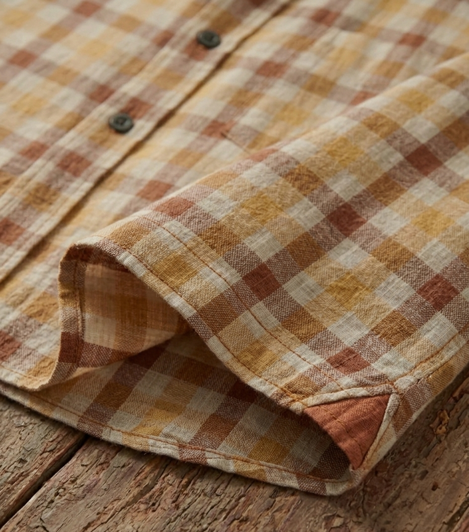 Chemise à Carreaux Beige & Ocre – Édition Estivale