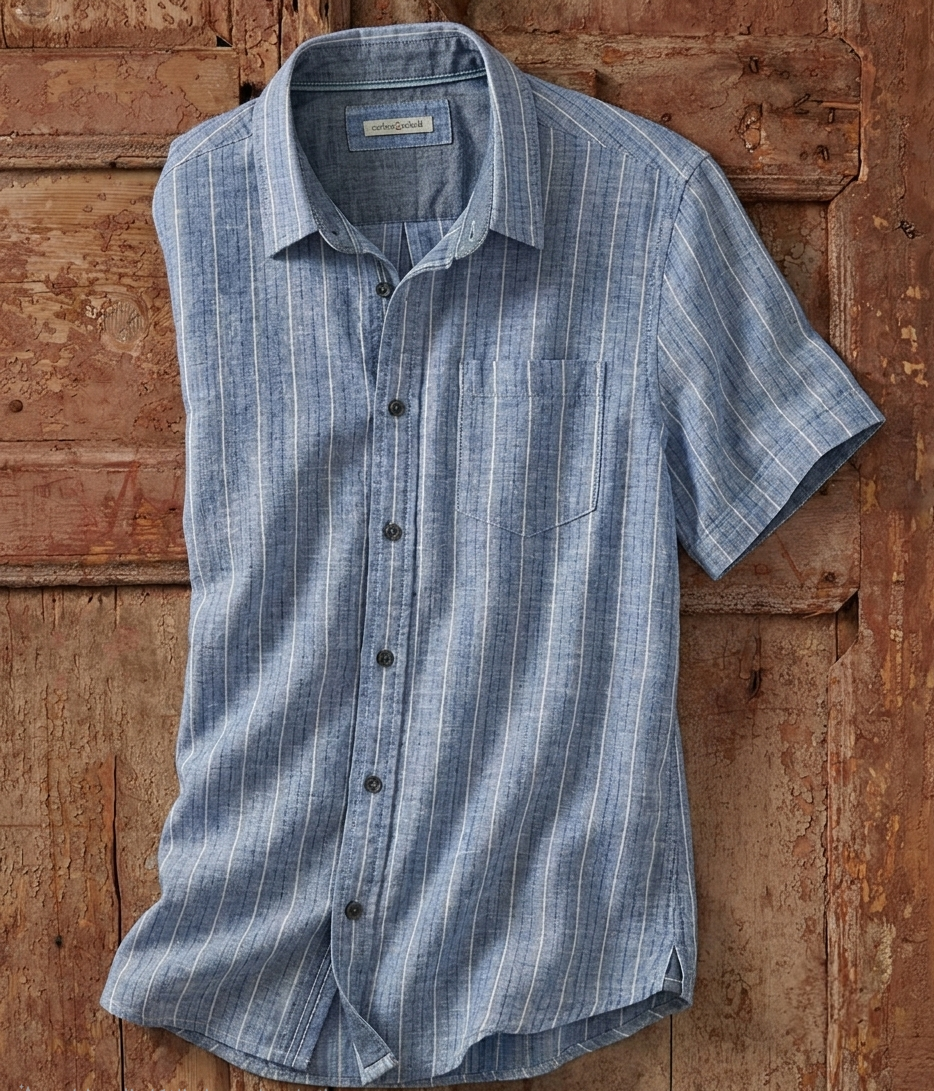 Chemise Rayée Bleu Ciel en Lin-Coton – Coupe Décontractée